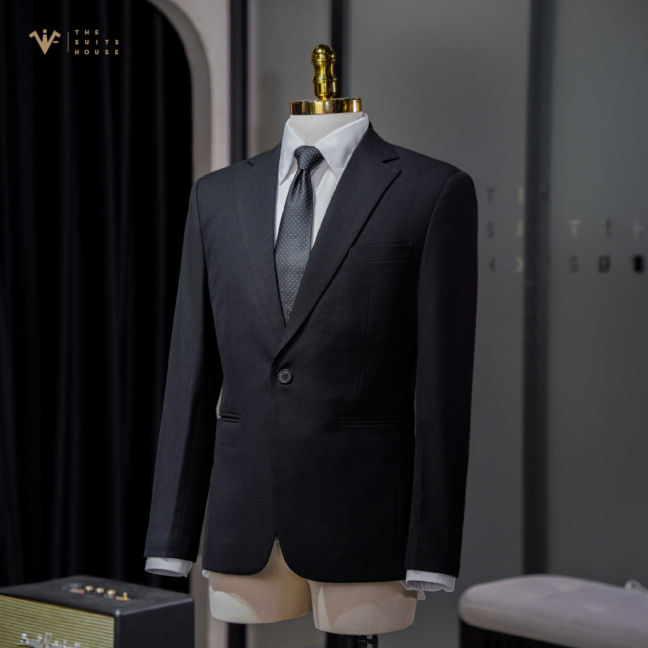 [CLASSY 1] Nguyên bộ suits 2 mảnh ĐEN 1 KHUY 3 TÚI, vải cashmere, form chuẩn