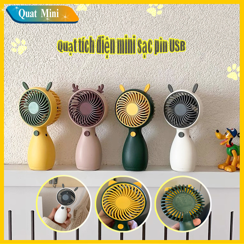 Quạt cầm tay mini  ,quạt để bàn có dây cắm USB ,quạt tích điện kèm tai cực xinh và đáng yêu cực mát cho những ngày hè nóng bức