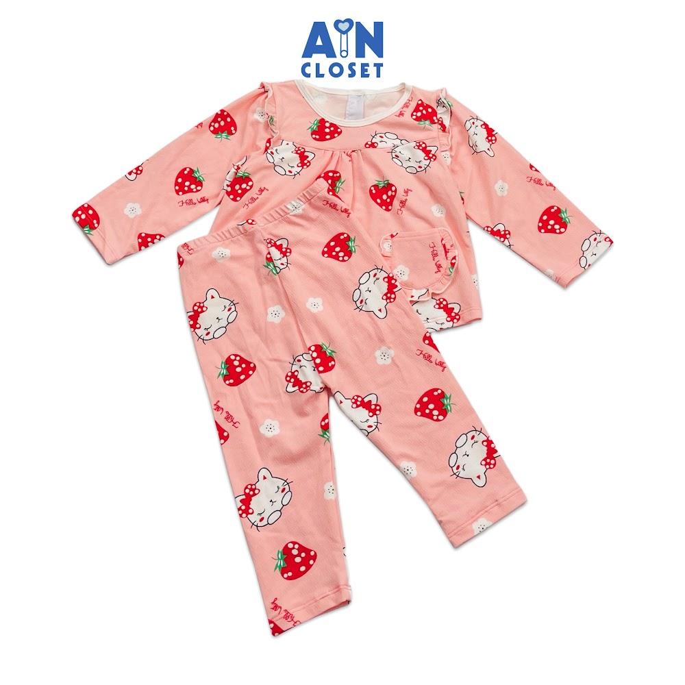 Bộ quần áo dài bé gái họa tiết Mèo Dâu hồng thun cotton - AICDBG46DUEI - AIN Closet