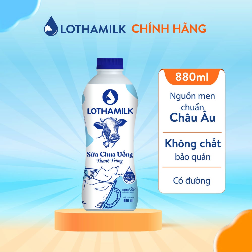 Sữa chua uống thanh trùng Lothamilk có đường chai 880ml