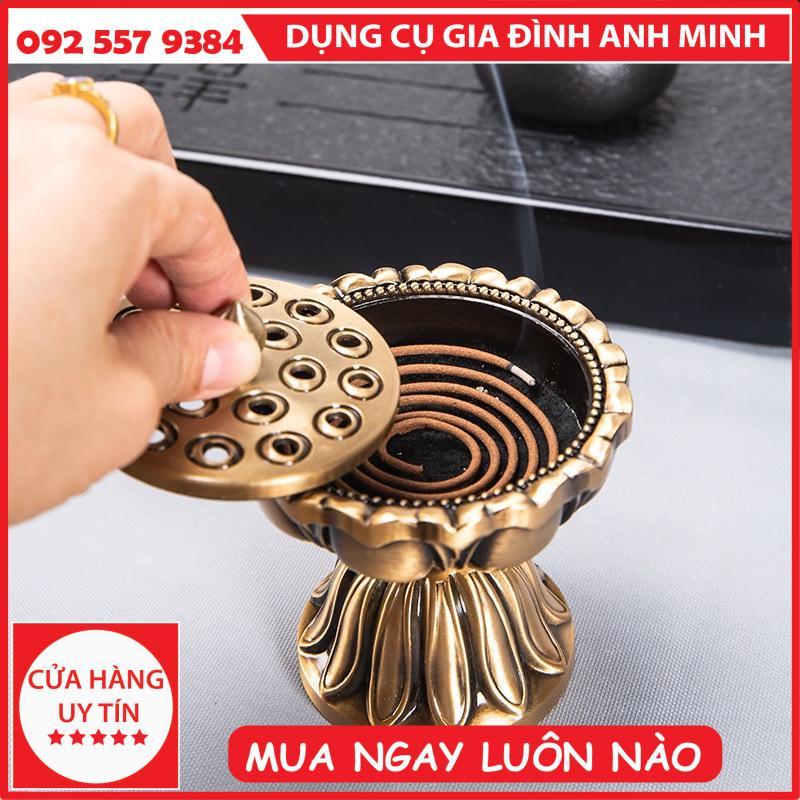 Lò Đồng Sen Thiền, Lư Hương Đồng Nguyên Chất, Lư Hương Gỗ Đàn Hương Cổ Gia Dụng, Đồ Trang Trí Lư Hương