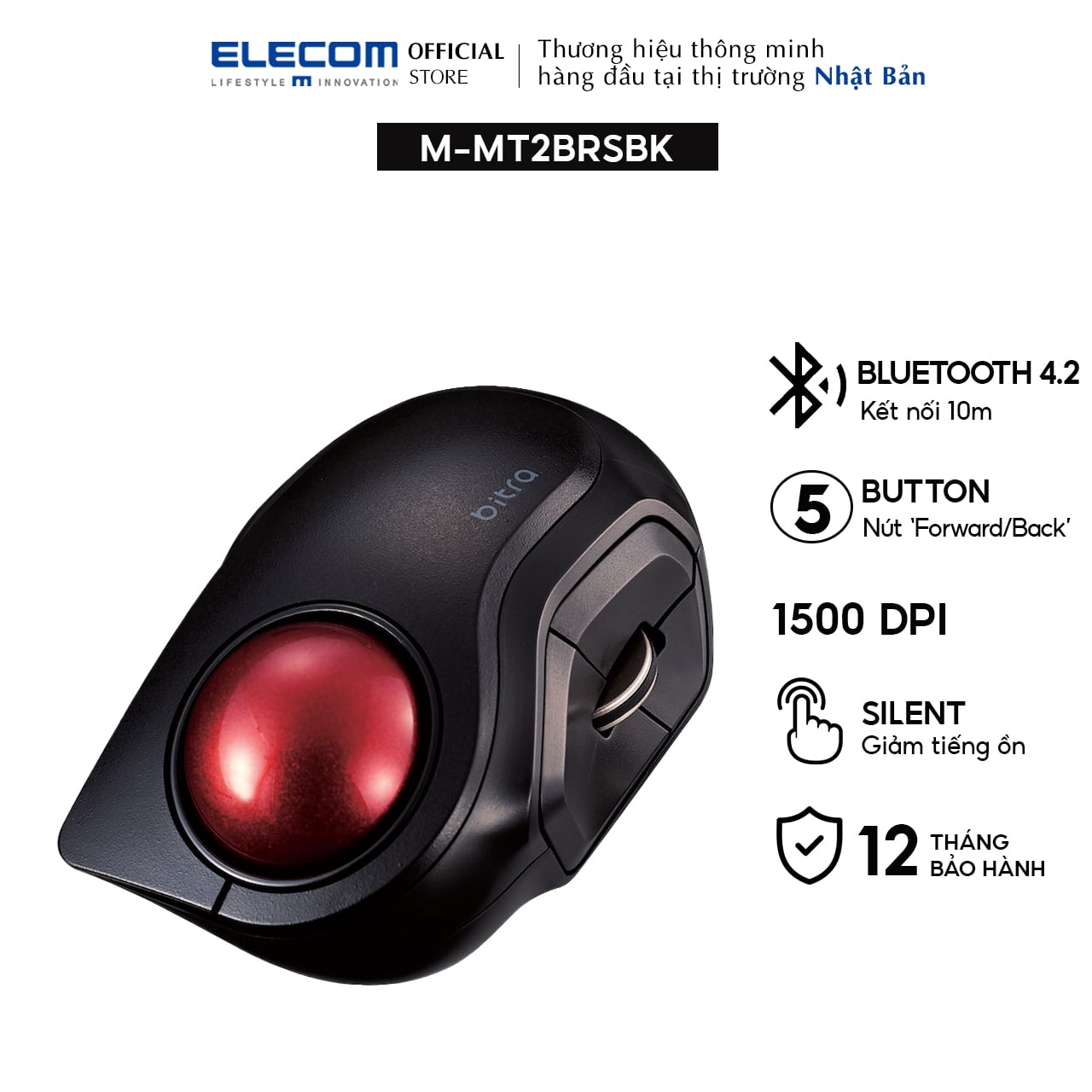 Chuột bi Bluetooth yên tĩnh không dây ELECOM M-MT2BRSBK - Hàng chính hãng