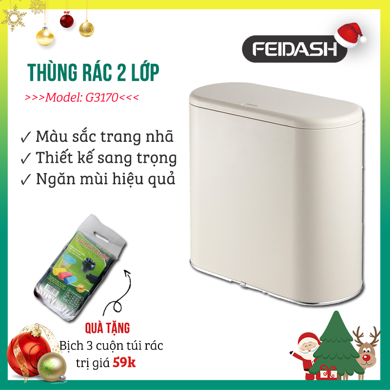 Thùng Đựng Rác 2 Lớp Hình Bầu Dục FEIDASH G3170 - Thiết kế sang trọng thon gọn có thể dễ dàng để tại vị trí nhỏ hẹp - 2 lớp xếp chồng lên nhau giúp ngăn mùi hiệu quả