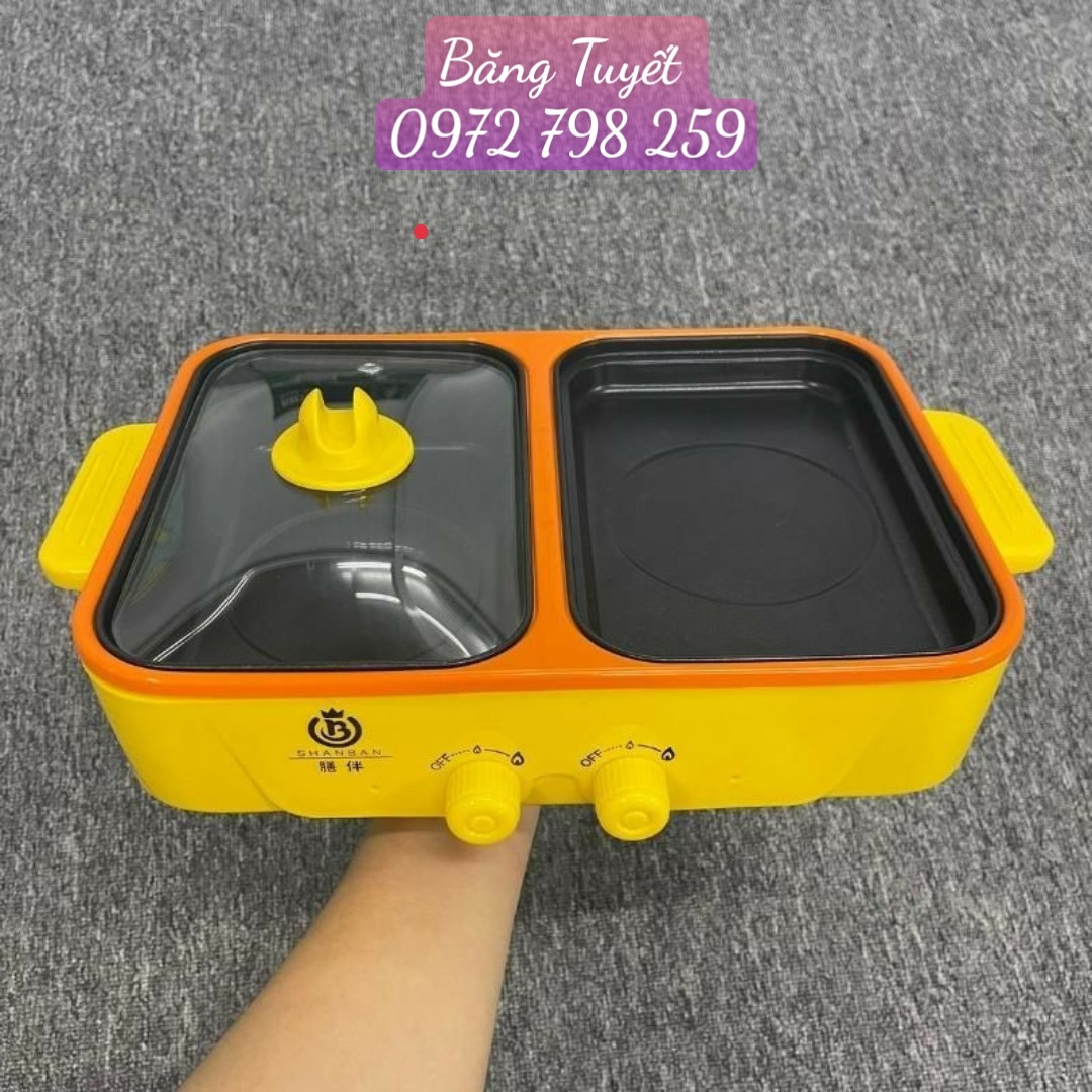 Nồi Lẩu Nướng Mini 2in1, Nồi Lẩu Nướng 2 Ngăn Hàn Quốc Sang Trọng