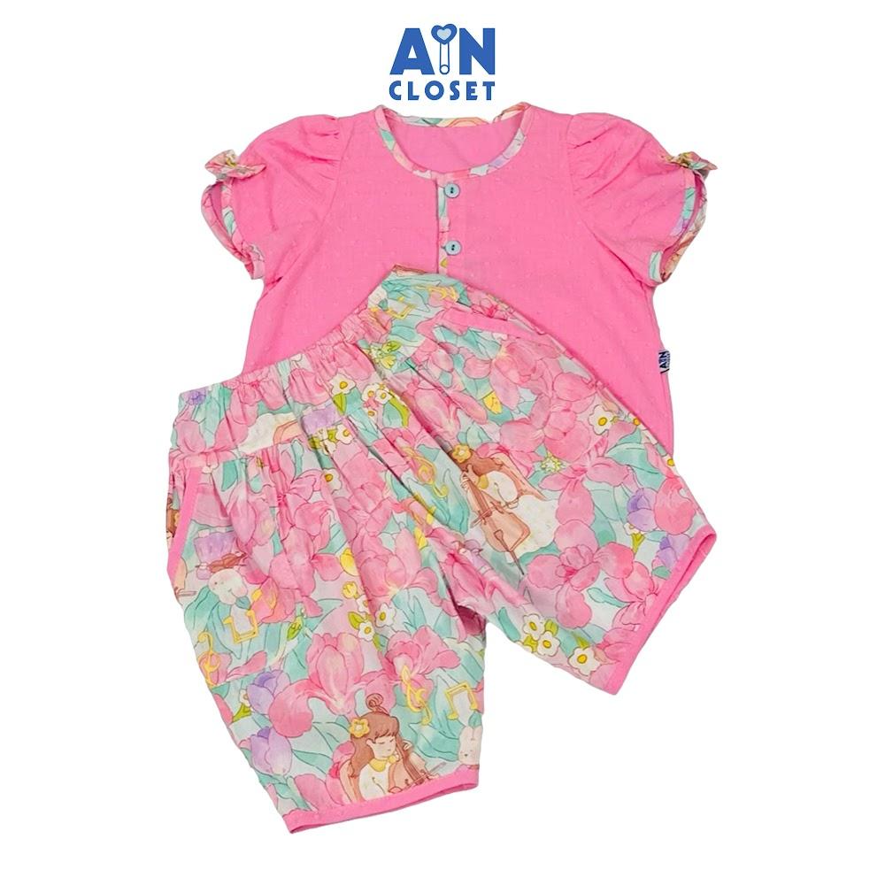 Bộ quần áo Lửng bé gái họa tiết Bé Đàn Hồng cotton hạt - AICDBGZ5XPSJ - AIN Closet