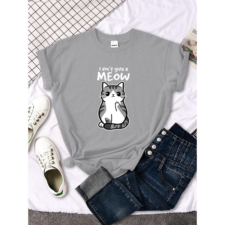 Áo thun nữ chất cotton in hình mèo đáng yêu