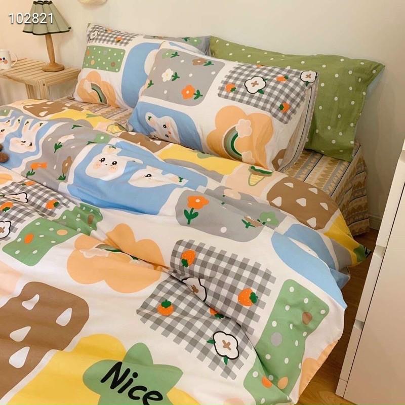 Bộ chăn Ga Gối Cotton living 100%cotton Hàng Nhập Khẩu Cao Câp 4 Món Ngộ Nghĩnh