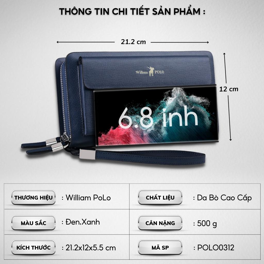 Ví Nam Cầm Tay Cao Cấp William Polo,chất Liệu Da Bò Thật Vân Xước,ví Dáng Dài Nam,thiết Kế Nhiều Ngăn,chống Nước-