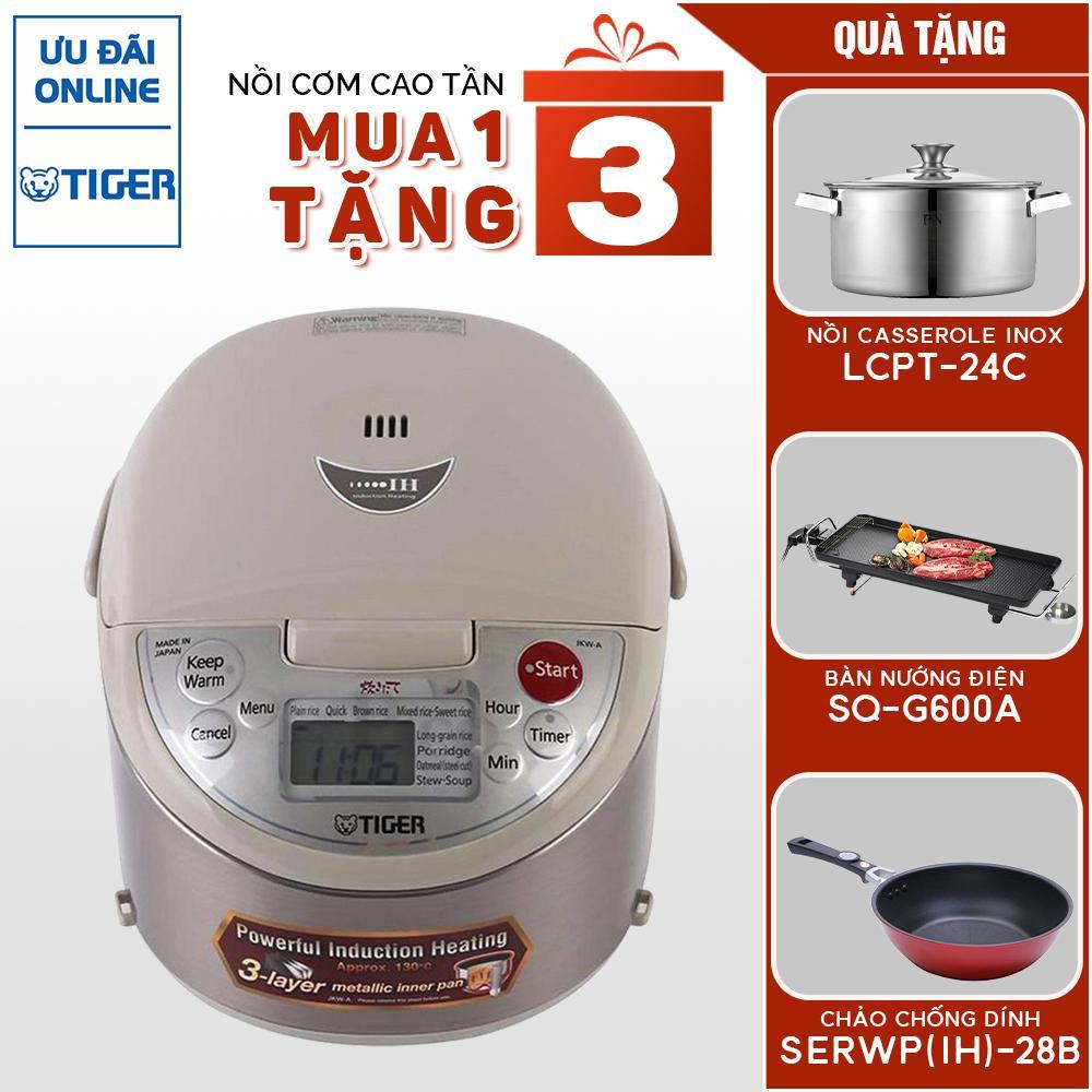 Nồi cơm điện Tiger JKW-A18W (1.8L) Tặng Nồi PN LCPT-24C(IH) + Chảo PN SERWP(IH)-28B + Bàn nướng Tiger Queen SQ-G600A - Hàng Chính Hãng