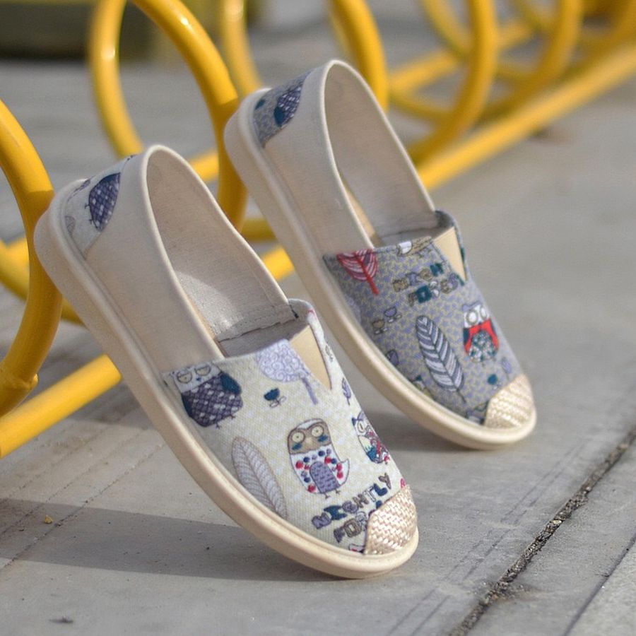 Giày lười slip on nữ bọc cói vintage hình dễ thương-GL3