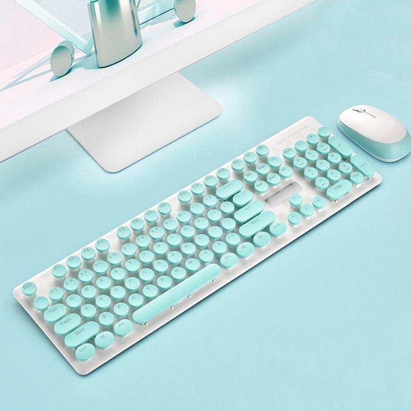 Office home thin retro punk pink 2.4G wireless keyboard and mouse set