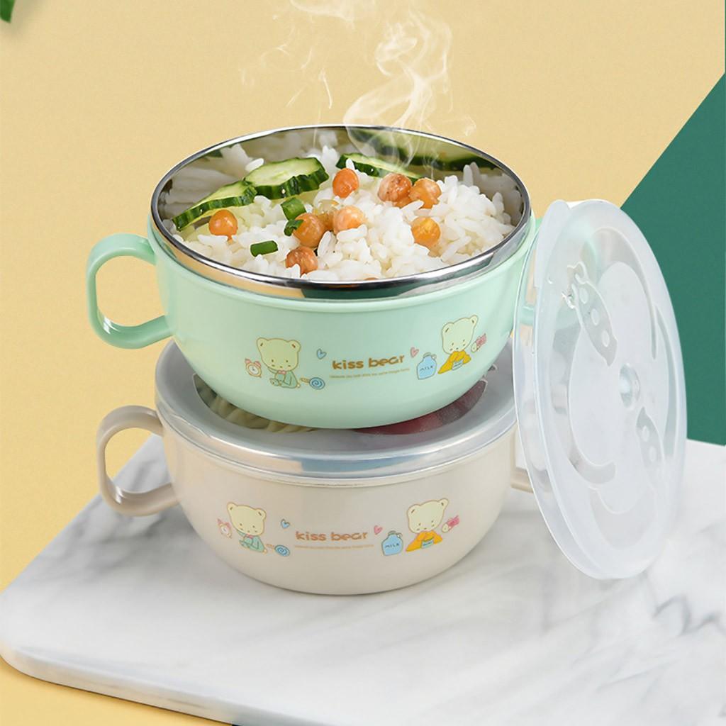 Bát ăn dặm inox giữ nhiệt, có nắp tiện lợi. Chén ăn dặm cho bé kèm thìa