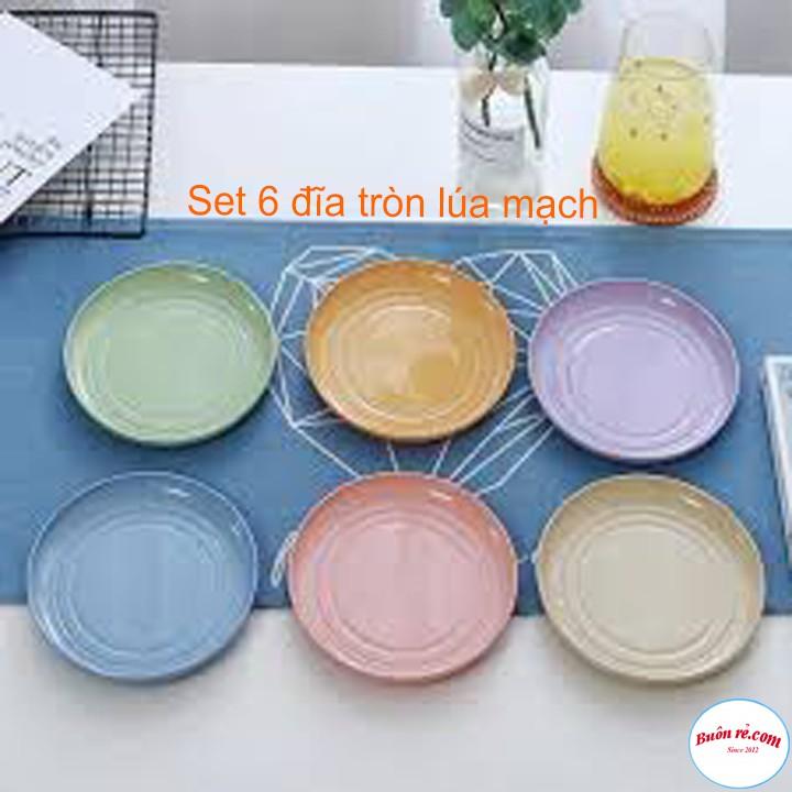 Set 6 Đĩa Tròn Lúa Mạch Chịu Nhiệt Tốt (tặng kèm khăn lau đa năng)