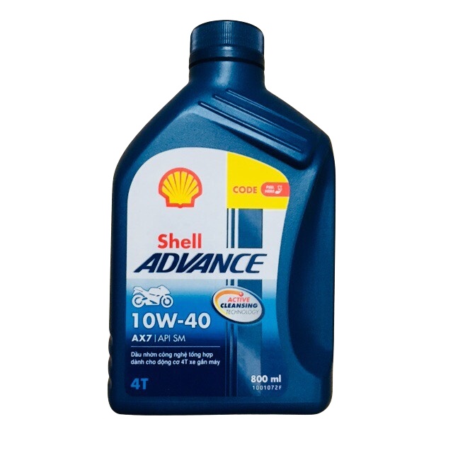 Nhớt xe số cao cấp, Shell Advance 4T AX7 10W40 Synthetic Based 0.8L, chuyên dùng xe máy số, xe côn tay, xe mô tô PKL