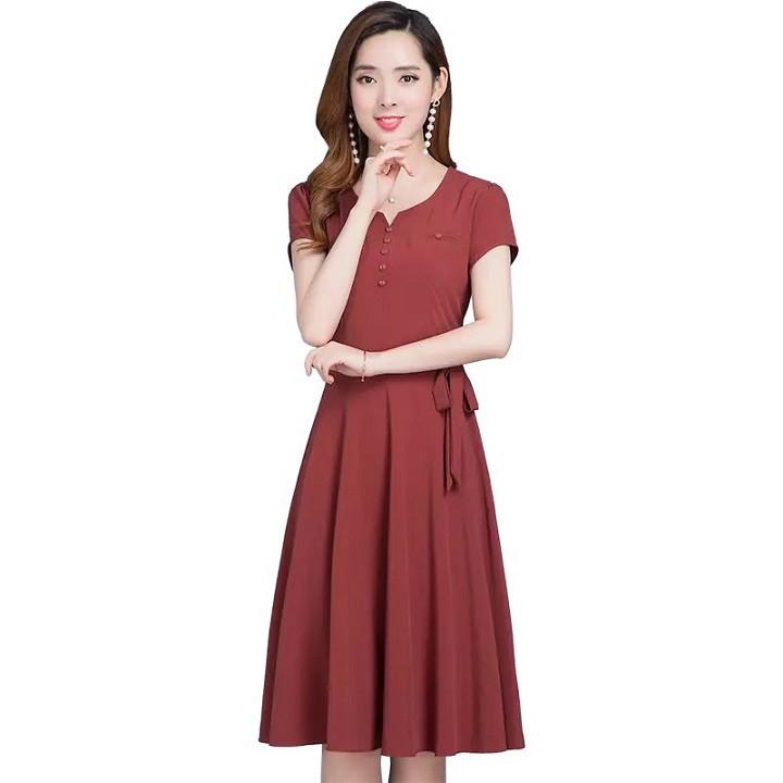 DRESS236 - ĐẦM XÒE ĐÍNH NÚT THẮT NƠ S-6XL