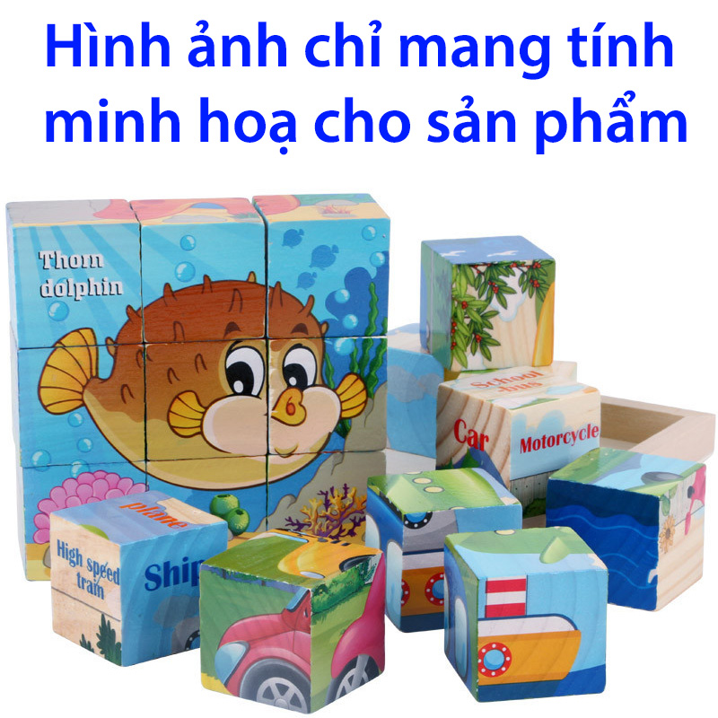 Đồ chơi ghép hình 9 khối lập phương xếp hình gỗ 6 mặt LP9