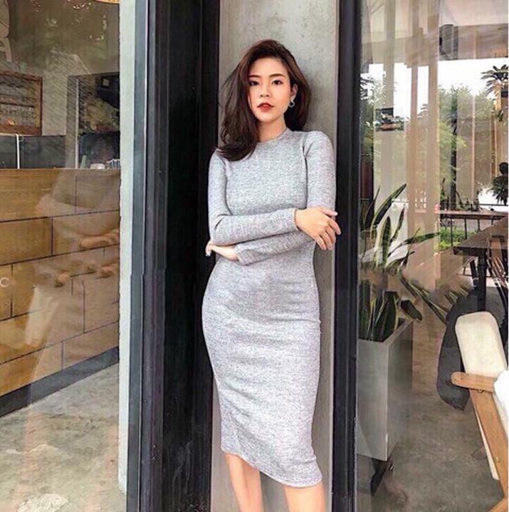 ĐẦM THUN ÔM CỔ TRÒN TAY DÀI
