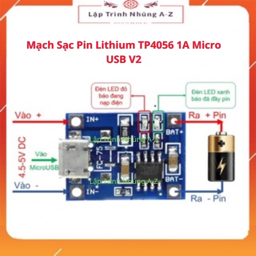 [Lập Trình Nhúng A-Z][129] Mạch Sạc Pin Lithium TP4056 1A Micro USB V2