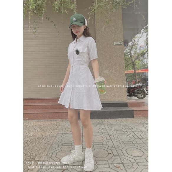 Váy đũi trắng cổ đức hở lưng 500