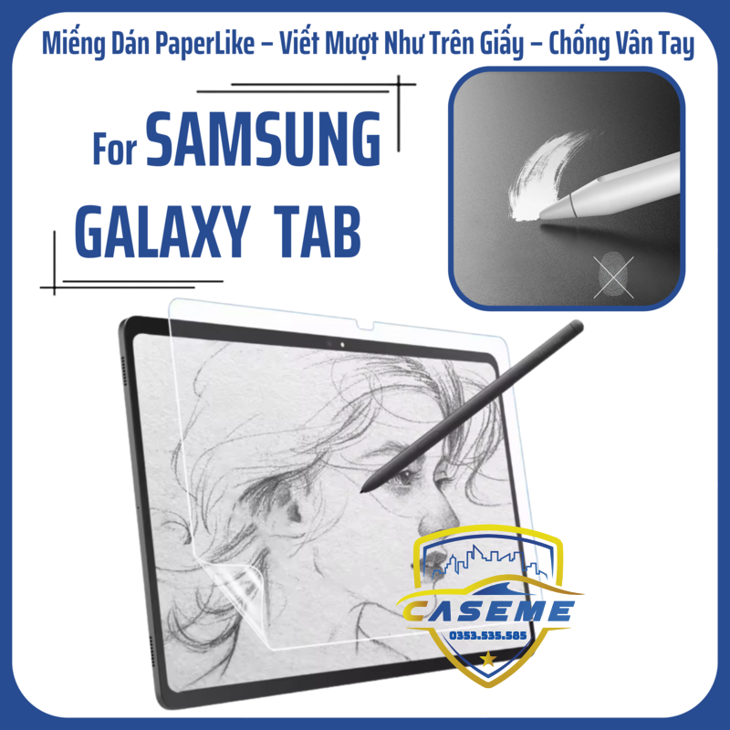 Miếng Dán Màn Hình PaperLike Dành Cho Samsung Galaxy Tab S10 FE/S10+, S9/S9 FE/S9 Plus/S9 Ultra, S8/S8+/S8 Utra,S7/S7 FE/S7+, Chống Vân Tay, Chống Chói, Viết Mượt - Hàng Nhập Khẩu