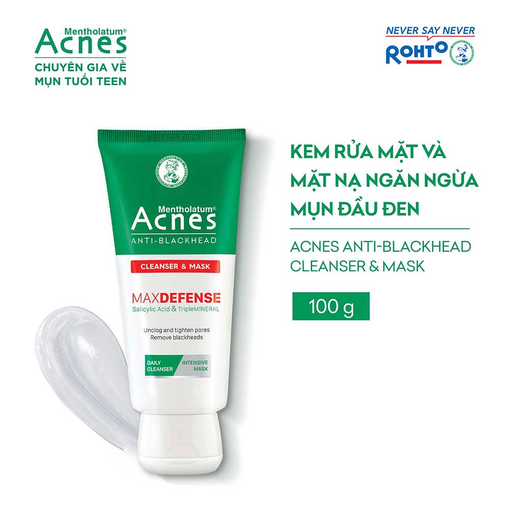 Kem rửa mặt và Mặt nạ ngăn ngừa mụn đầu đen Acnes Anti-Blackhead Cleanser & Mask 100g 
