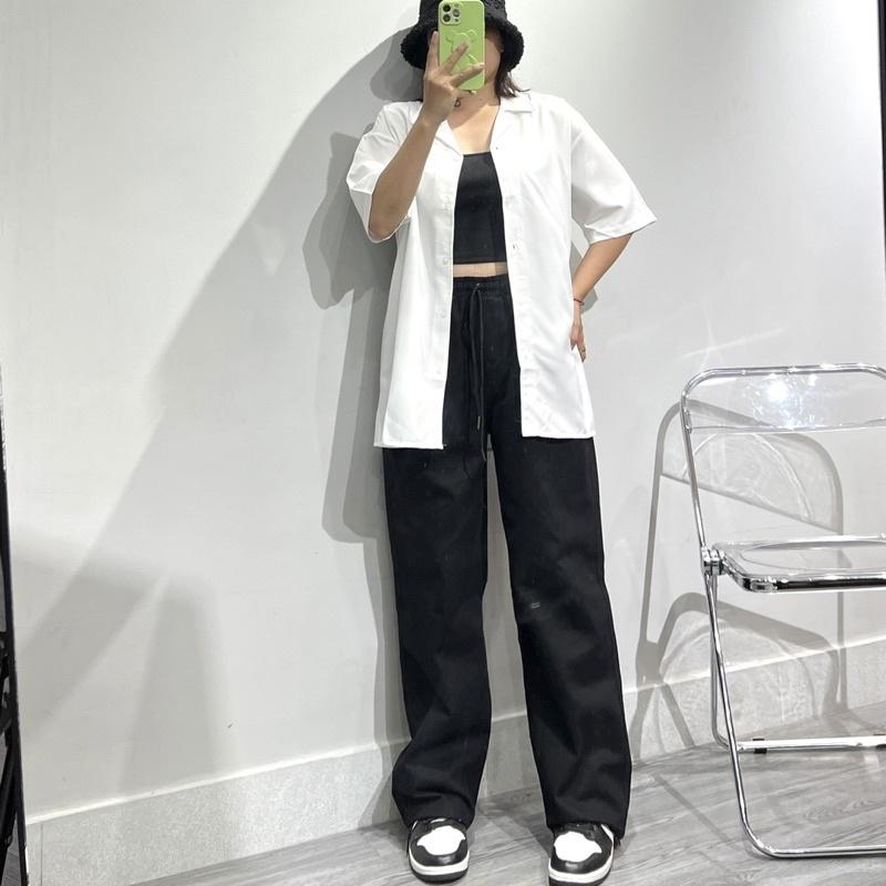 Quần kaki ống rộng dáng suông - kiểu quần trơn kaki basic Ulzzang