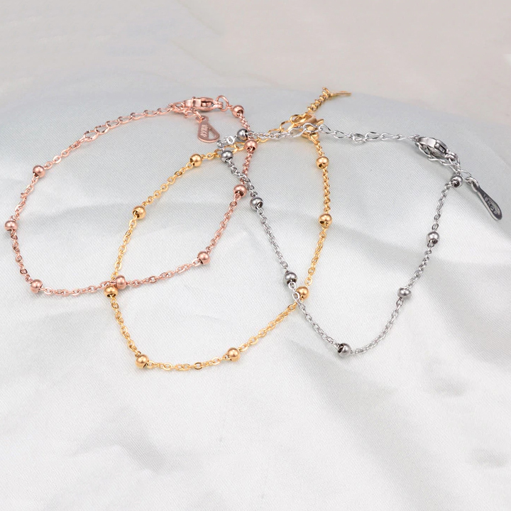 Lắc chân titan chuỗi bi tròn nhỏ màu vàng hồng thời trang WLC509H