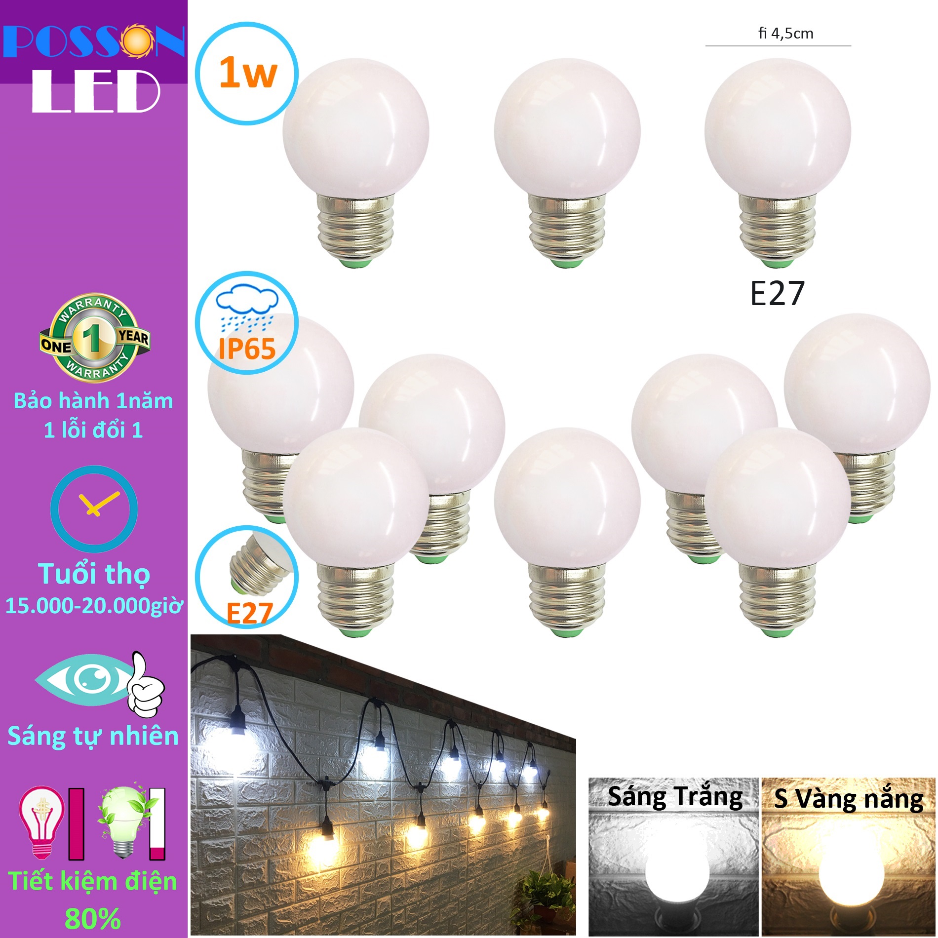 Hình ảnh 10 Bóng đèn Led 1w bup tròn đui E27 tiết kiệm điện thân kín chống nước mưa trang trí ngoài trời AC220V Posson LL-x1