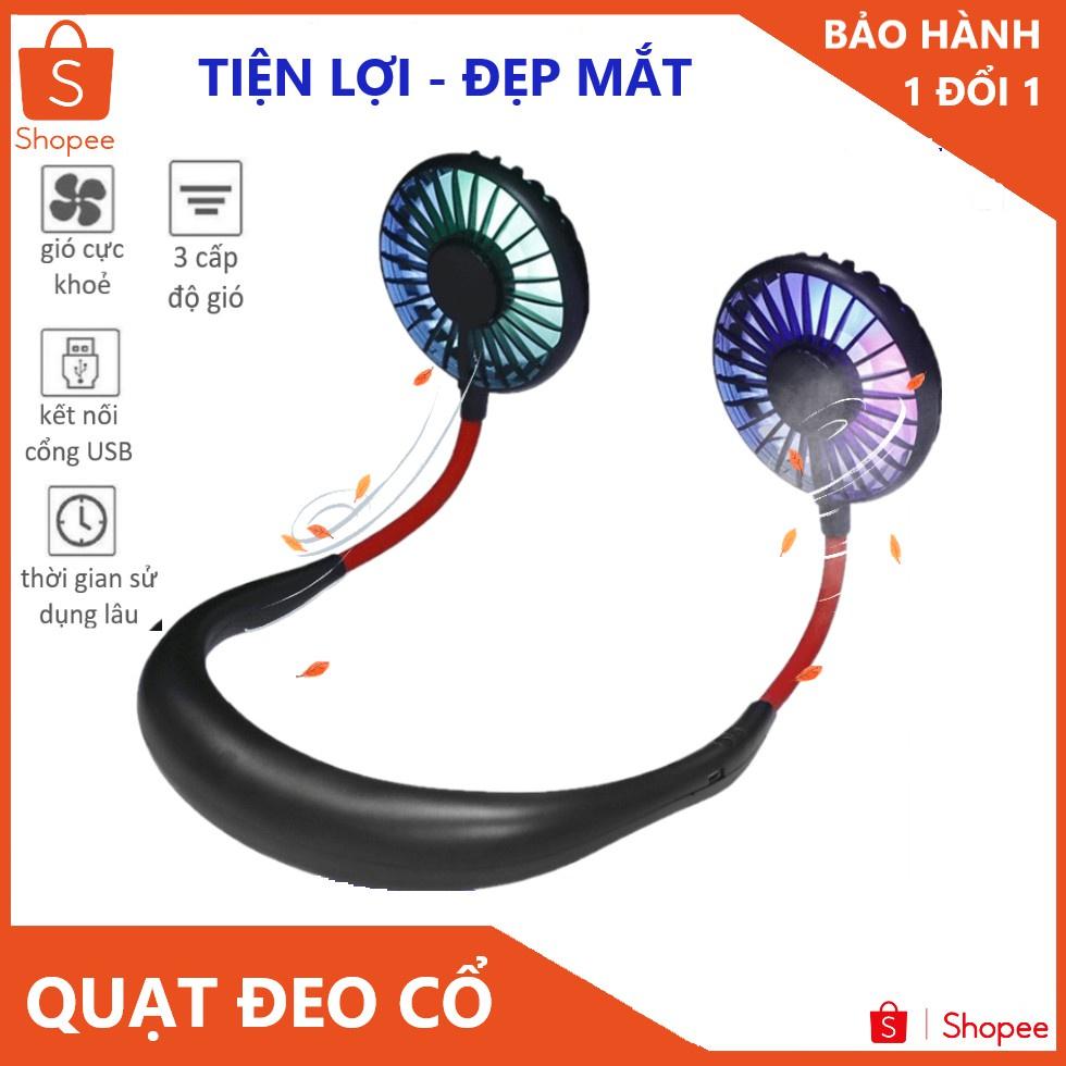 ❁Quạt đeo cổ mini 7 màu tích điện usb pin trâu 1500mah 3 Tốc Độ Gió Sạc Tiện Ích , thể dục chuyên tập gym tomeno