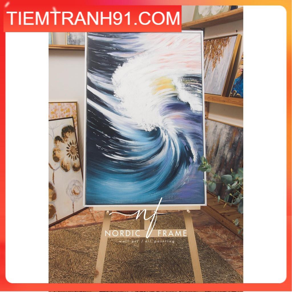 Tranh sơn dầu cao cấp - NORDIC FRAME - Tranh trừu tượng sóng biển, vẽ tay 100%, đẳng cấp và sang trọng, vẽ theo yêu cầu