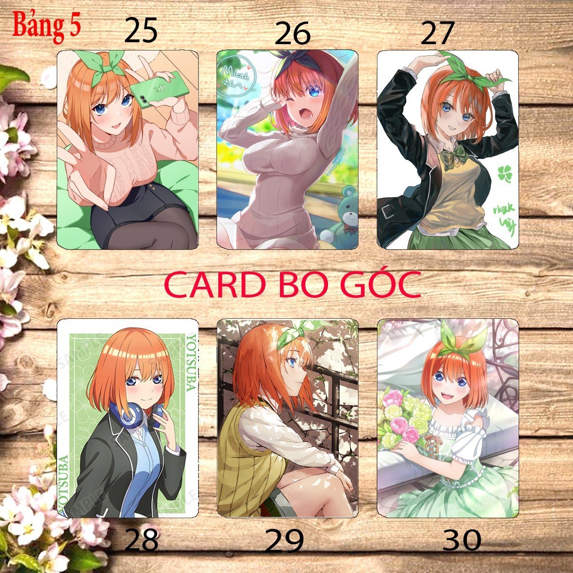 Card hình yotsuba Nakano Gotoubun no Hanayome 6 ảnh khác nhau/ Thẻ card yotsuba Nakano nhà có 5 nàng dâu