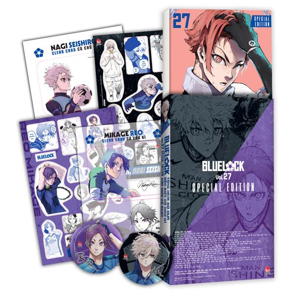 Sách - BlueLock - Tập 27 - Bản Đặc Biệt - Tặng Kèm Bộ 3 Quà Tặng Có Chữ Kí Của Nagi Và Reo (Clear Card + Bảng Sticker + Huy Hiệu)