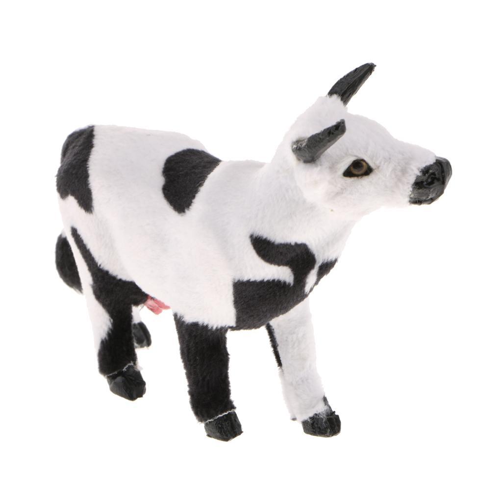 Cow Garden Statue Ornament Hand Cast Painted Sculpture Black and