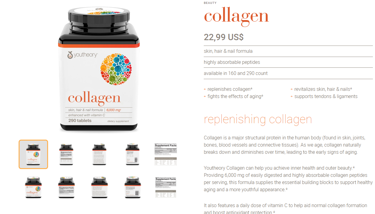 Collagen Type 1,2,3 Youtheory Mỹ tăng độ đàn hồi da, đẹp tóc, móng, duy trì sức khỏe sụn, gân, dây chằng, khớp - QuaTangMe Extaste