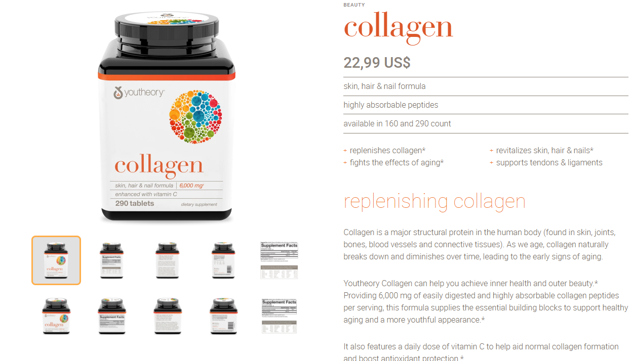 Collagen Youtheory Mỹ chứa collagen, vitamin c, biotin…tạo sức khỏe và sắc đẹp từ bên trong cho da, tóc, móng, sụn, gân, dây chằng, khớp - OZ Slim Store