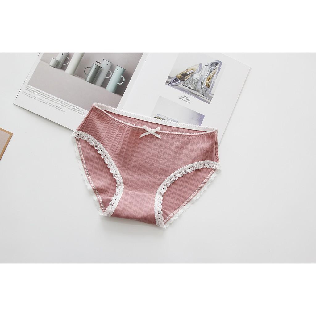 Quần lót nữ viền ren chất cotton len sợi tăm