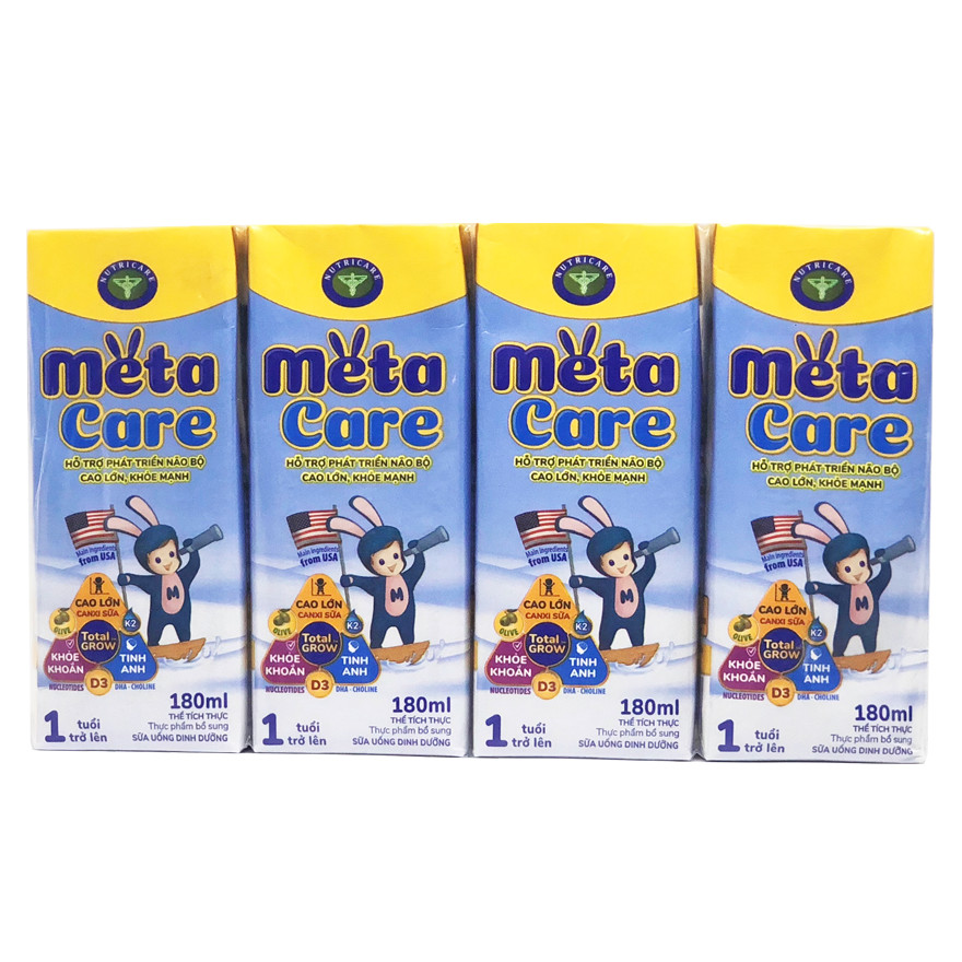 Thùng sữa nước pha sẵn Nutricare Metacare - phát triển toàn diện cho trẻ từ 1 tuổi (180ml x 48 hộp)