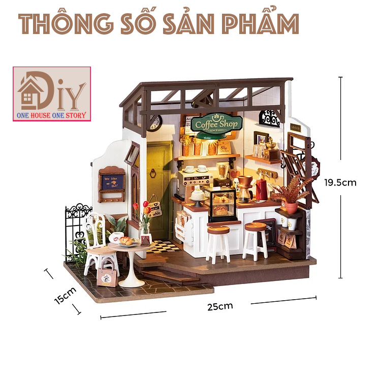 Nhà búp bê gỗ DIY Miniature Robotime Rolife | NO.17 CAFE DG162 tự lắp ghép - Quà tặng trang trí sáng tạo