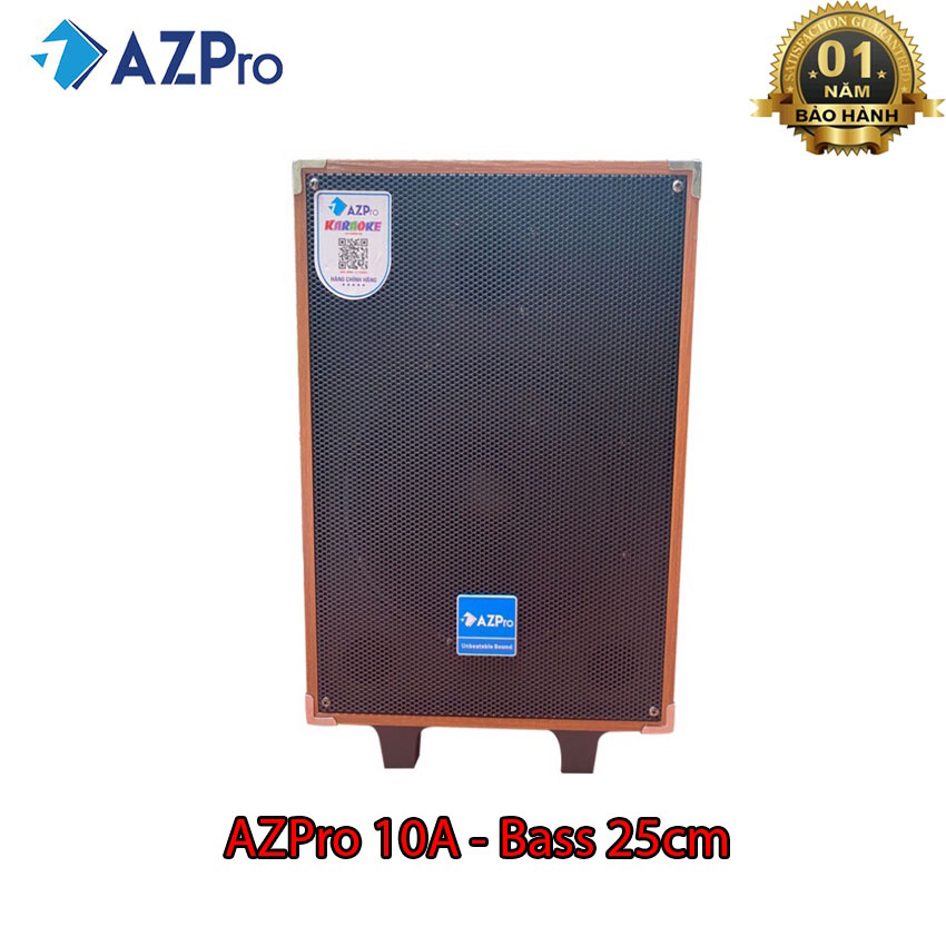 Loa Kéo Bluetooth AZPro AZ-10A Bass 2.5 tấc Kèm 2 Mic Không Dây Chống Rú Công Suất Đỉnh 500w - Hàng Chính Hãng