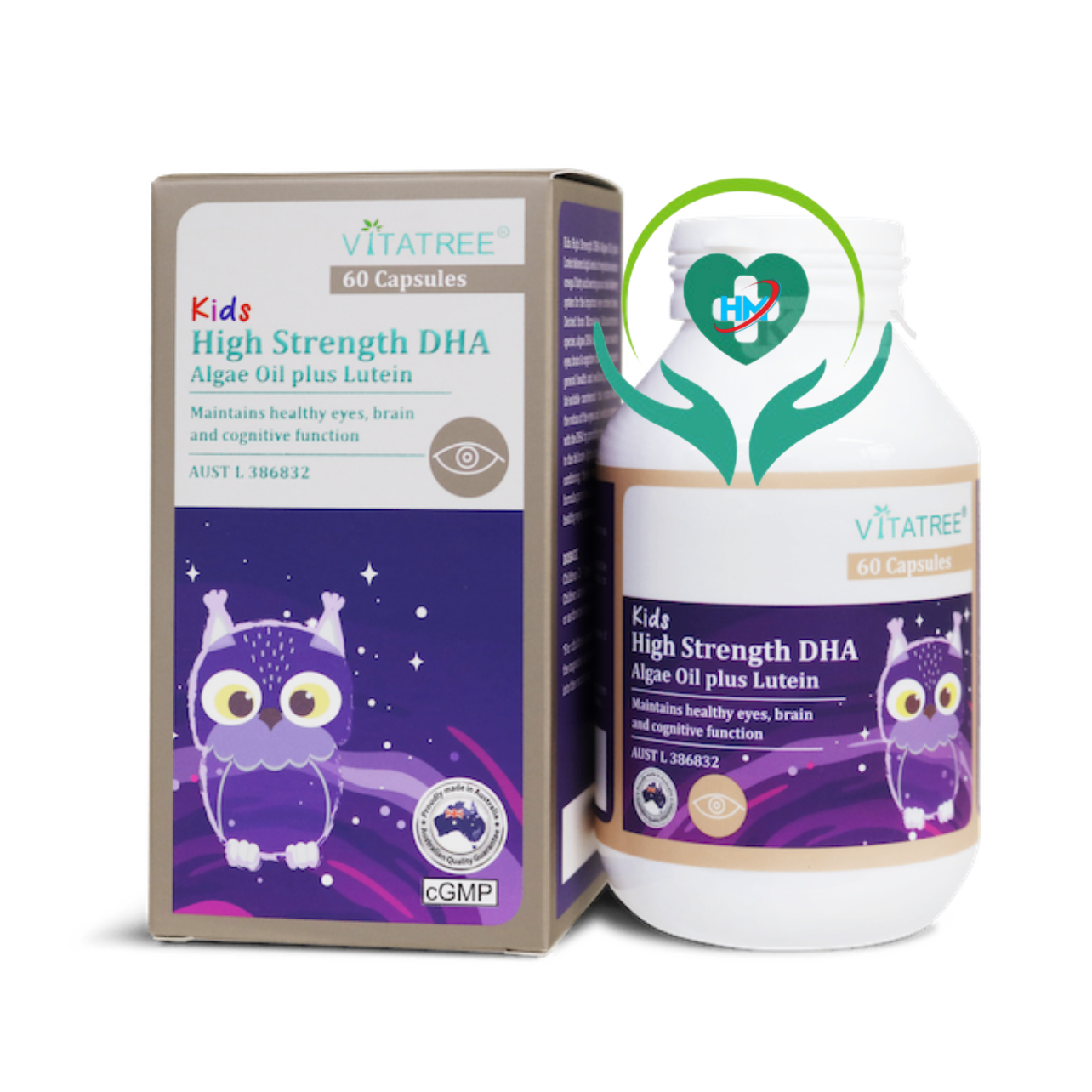 Viên Uống Vitatree Kids Strength DHA Algae Oil plus Lutein, hộp 60 viên, bổ não và mắt cho trẻ, nhập khẩu Úc