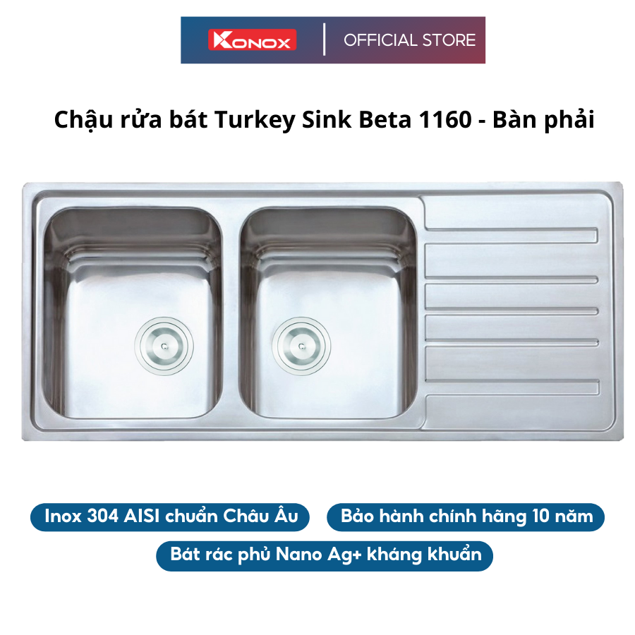 Chậu rửa bát Konox, European Series, Model Artusi KS11650 1D , Inox 304AISI tiêu chuẩn châu Âu, 1160x500x215(mm), Hàng chính hãng