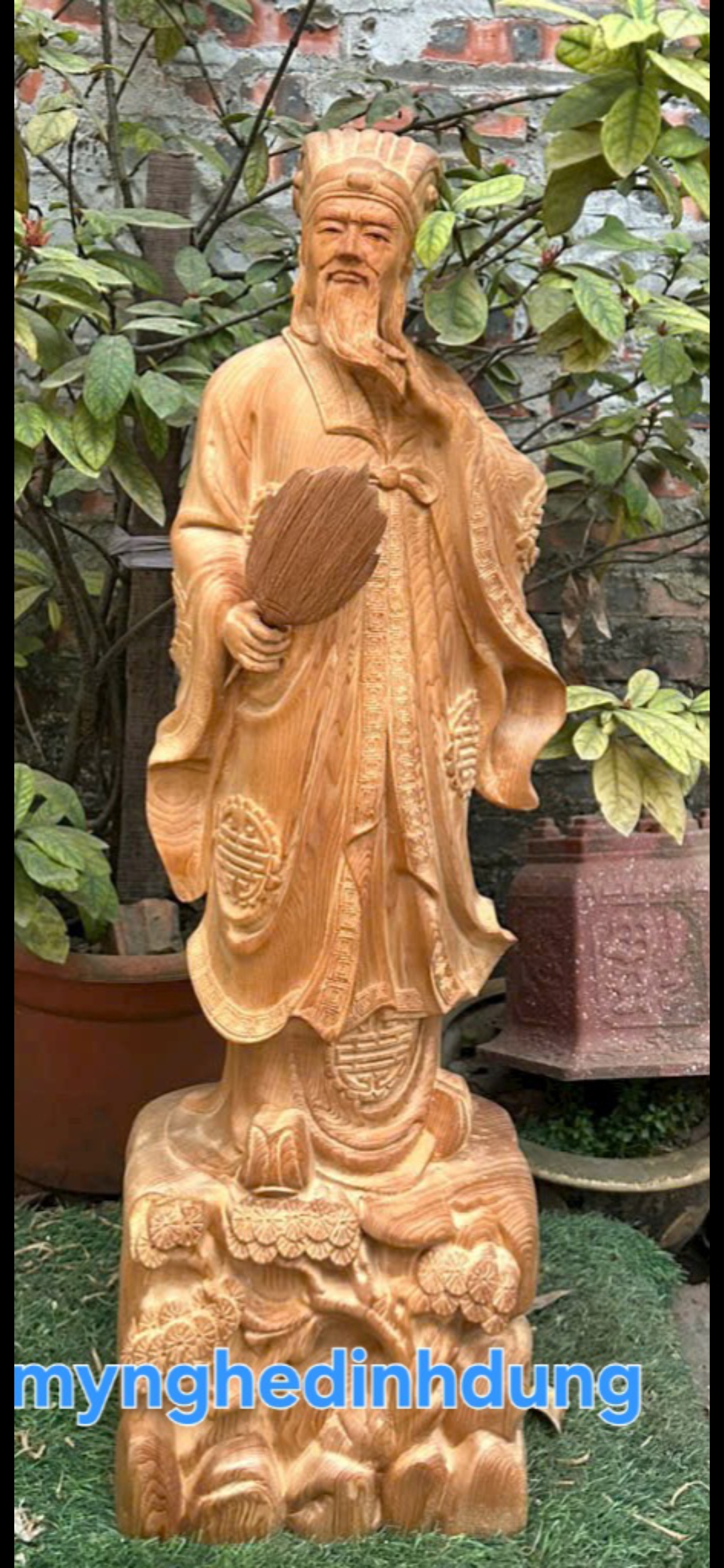 Tượng khổng minh gia cát lượng gỗ ngọc am thơm nức cao 60x24x14cm