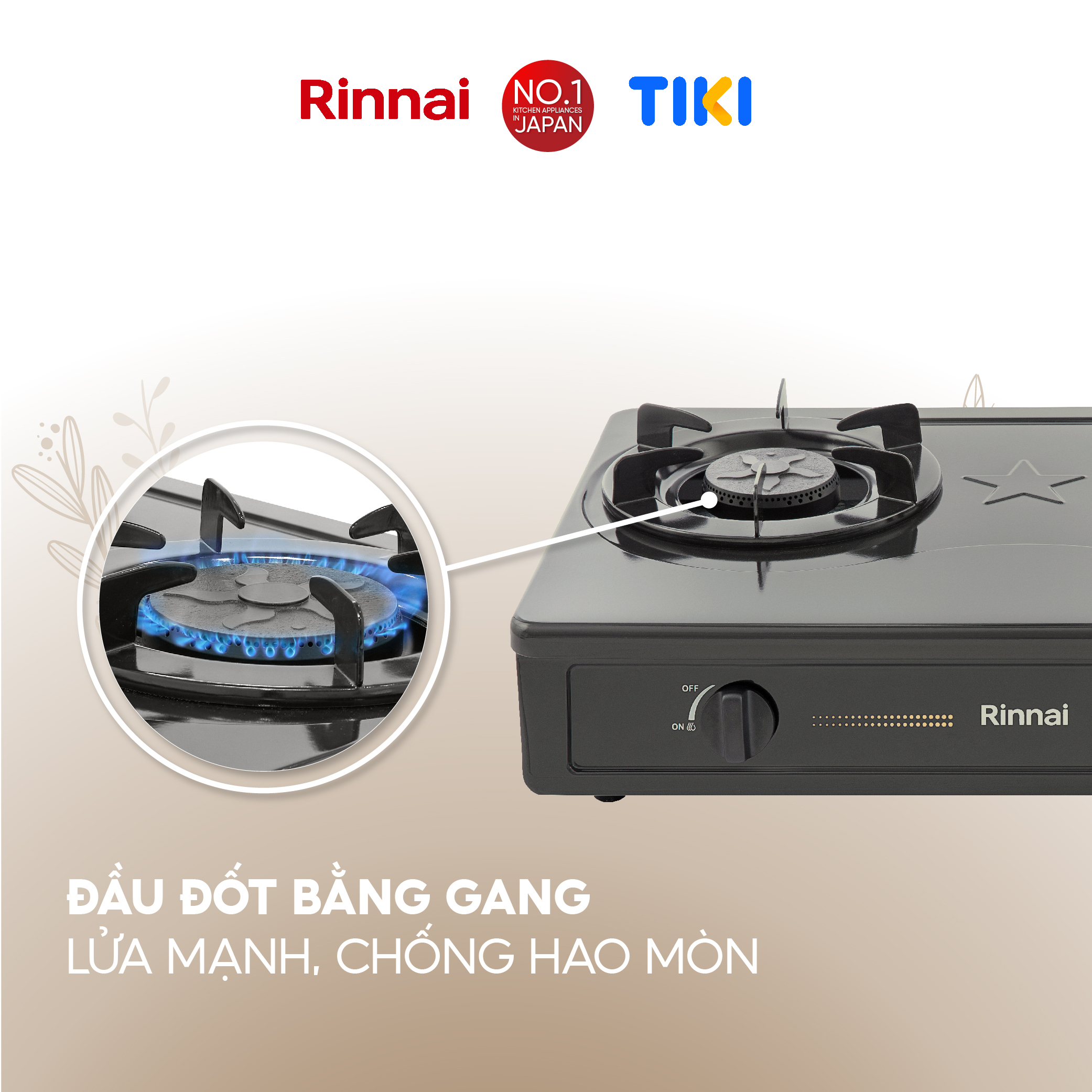 Bếp gas dương Rinnai RV-MC26BE mặt bếp men và kiềng bếp men - Hàng chính hãng