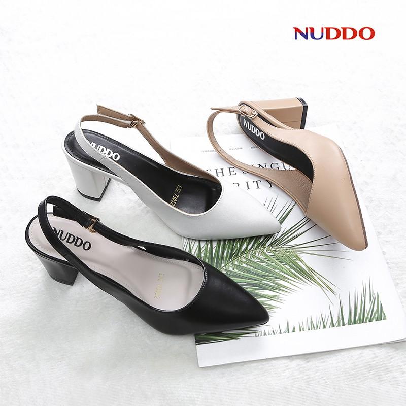 Giày slingback cao gót nữ Nuddo cao cấp gót vuông mũi nhọn 7p da mềm fom dáng chuẩn