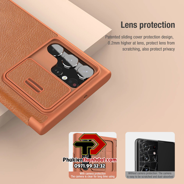 Bao da cho SamSung Galaxy S23 Ultra chính hãng Nillkin QIN có nắp trượt bảo vệ camera sau - Hàng chính hãng