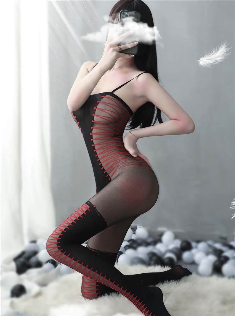 Đồ Ngủ Hai Dây Lưới Xuyên Thấu Khoét Đáy Vải Mịn Đen Đỏ Sexy Bodystocking Erotic Lingerie Nightwear Brave Man BCS21 28 8029