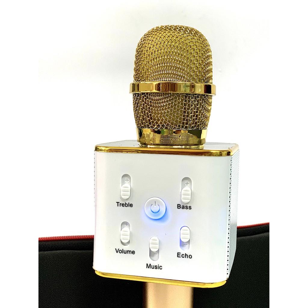 Micro hát karaoke blutooth Q7S dòng 2021, mic bluetooth kèm loa thu âm, bass vang kèm hộp chống sốc