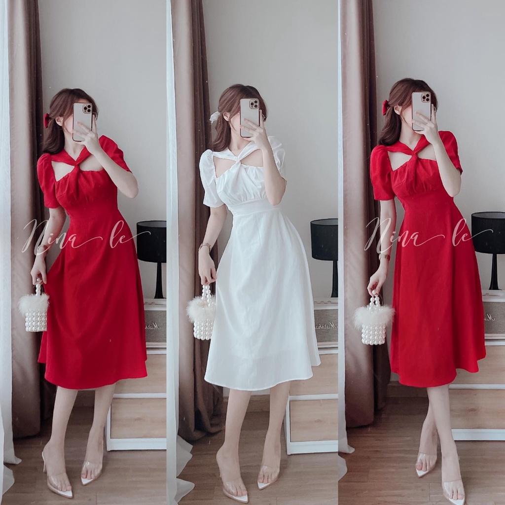 Đầm nữ midi cổ chéo dáng chữ A siêu xinh 2 màu sắc giúp nàng nổi bật dạo phố, dạ tiệc