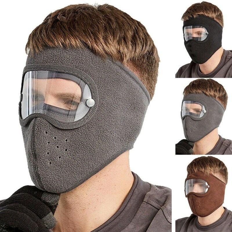 Windproof Anti Dust Face Mask Cycling Ski Breathable Masks Fleece Face Shield Hood Caps with HD Goggles Cycling Cap Balaclava