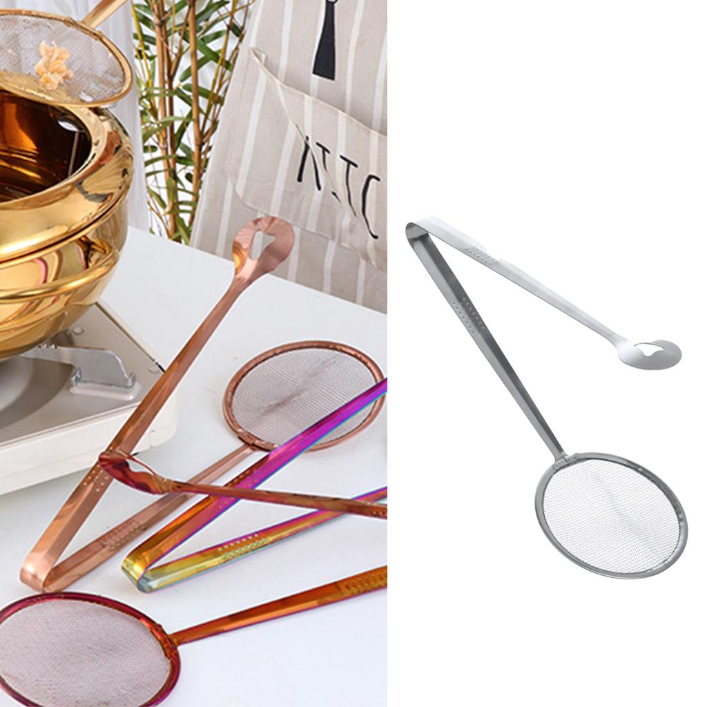 Stainless Steel Fine Mesh Strainer Oil-Frying Filter Spoon Ladle Colander Clip Skimmer for Fried Food, Salad, BBQ Multi-functional Kitchen Tool 2 in 1